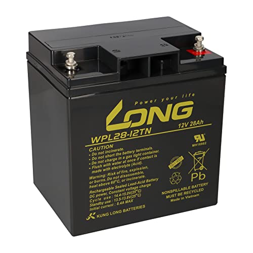Kung Long Bleiakku Batterie WPL28-12TN, geeignet für Sicherheitstechnik, Brandmeldeanlagen, ELA-Anlagen, USV, Telekommunikation, Notstromanlagen (28Ah)