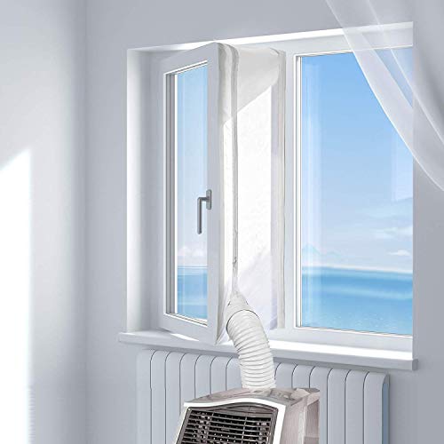 Gemini_mall 400CM Universal Fensterdichtung für tragbare Klimaanlage und Wäschetrockner - funktioniert mit jeder mobilen Klimaanlage - Luftaustauschschutz mit Reißverschluss und Hakenband weiß