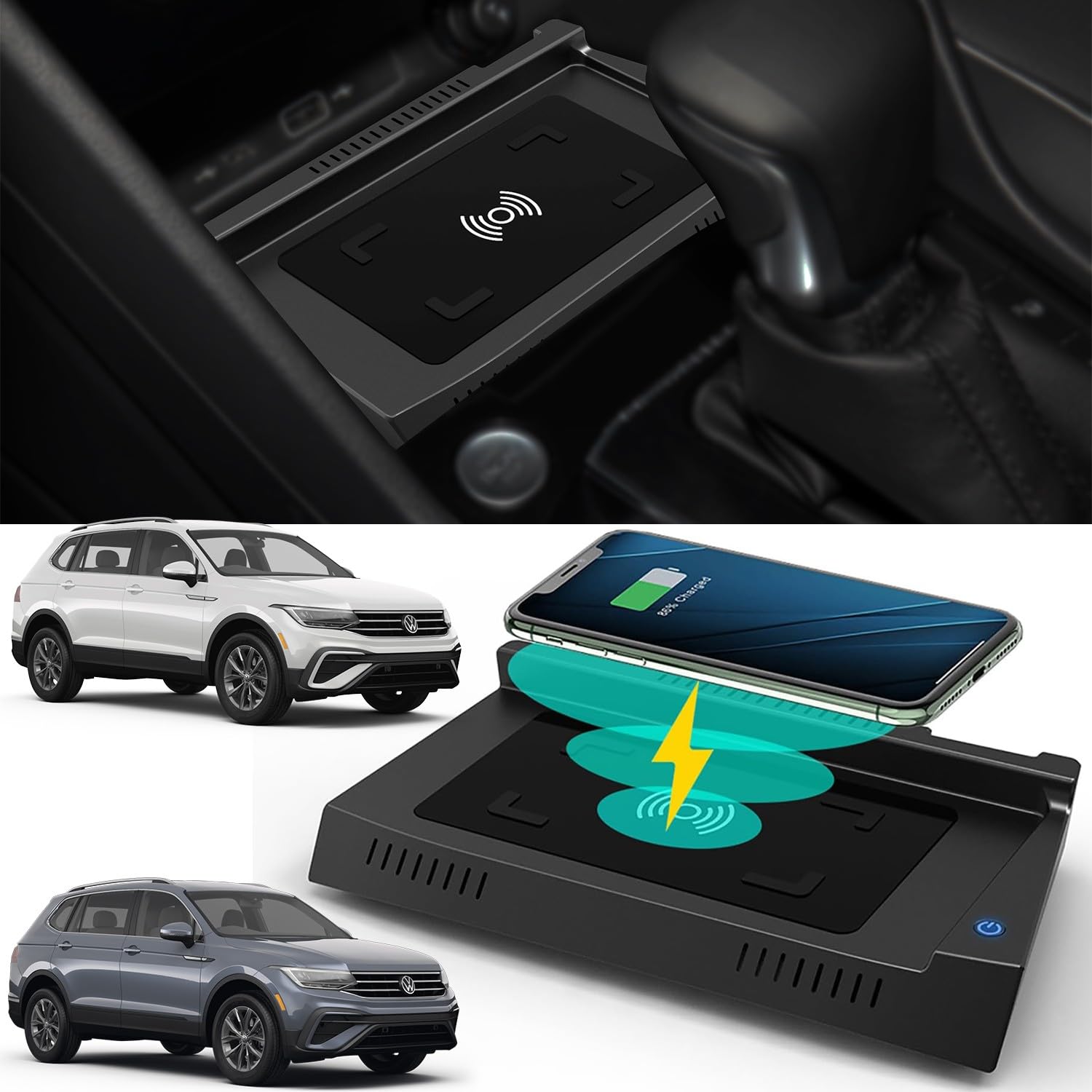 Braveking1 Kabelloses Ladegerät Auto für Volkswagen Tiguan 2023 2022 2021 2020 2019 2018 2017, Wireless Schnellladendes Handy-Ladegerät für VW Tiguan Center Console-Zubehörfeld für iPhone Samsung