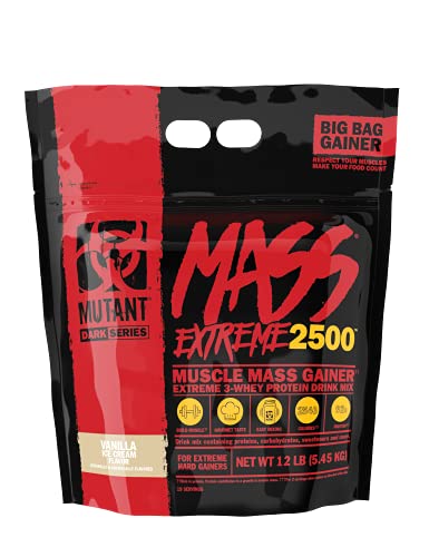 Mutant Mass Extreme Gainer Whey Protein Powder, Build Muscle Size & Strength with High-Density Clean Calories, (Vanilla Ice Cream, 12 LB)