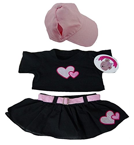 Build Your Bears Wardrobe Teddy Bear Clothes fits Build a Bear Teddies Black Outfit Pink Hearts (pink-blk)
