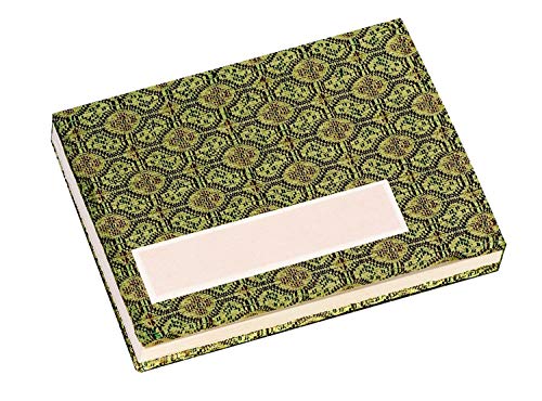 Honsell 33302 - Leporello Skizzenbuch, mit 22 Blatt = 44 Seiten chinesischem, naturweißen Büttenkarton, 17 x 12 cm groß, 300 g/m², Umschlag mit brokatartigem, olivgrünen Stoff bezogen