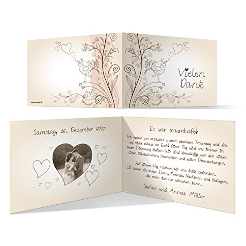 50 x Hochzeit Danksagungskarten Dankeskarten - Liebesbaum individuell gedruckt mit Foto