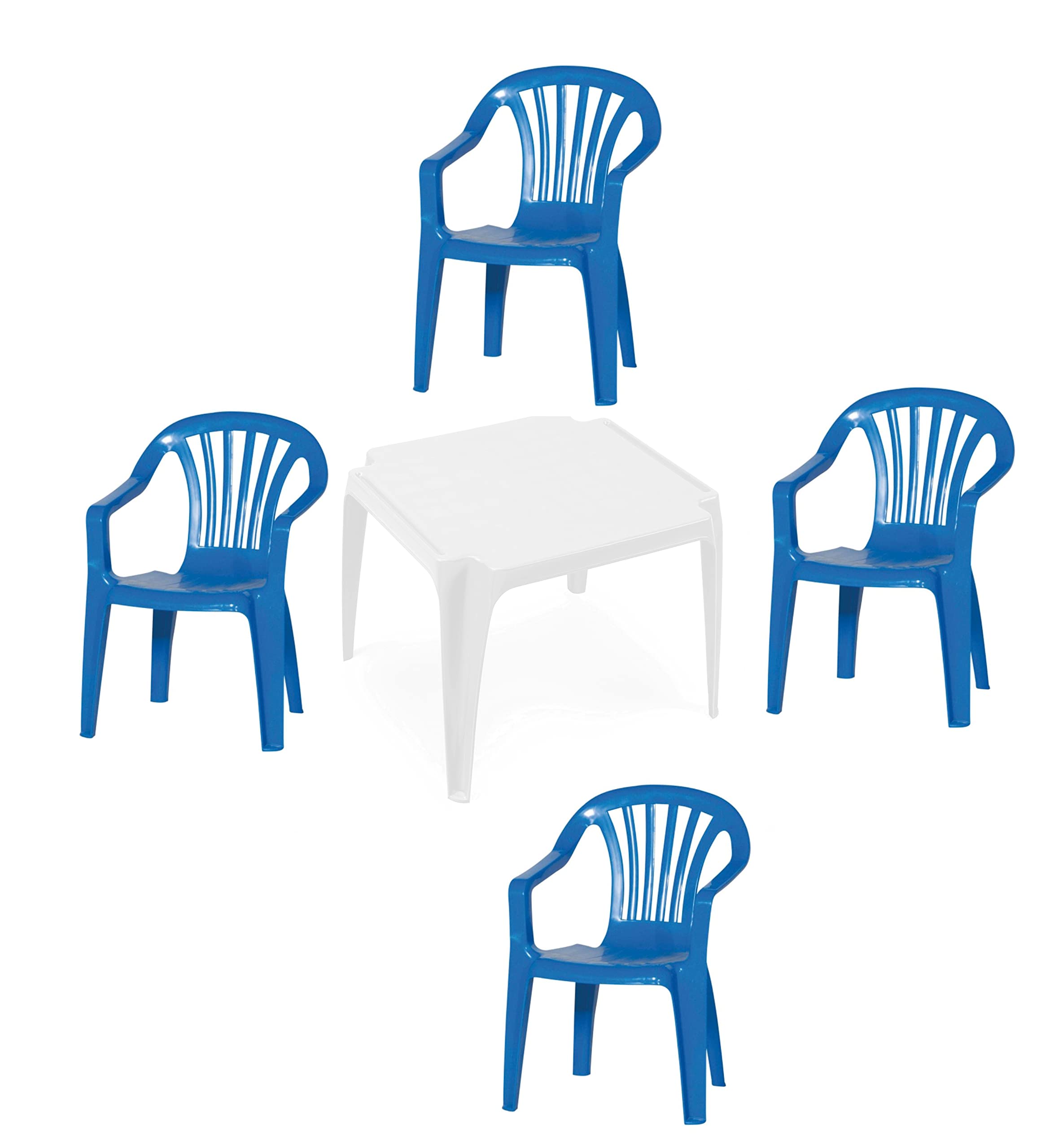 hLine Kinder Garten Sitzgruppe Tisch mit Stühlen Gartenstuhl Sessel (1 Tisch 4 Stühle blau)