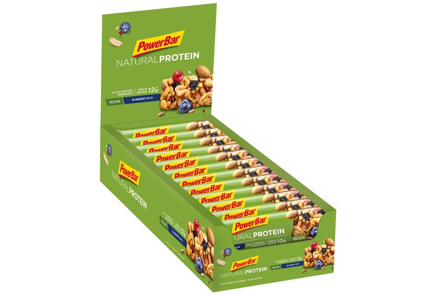 PowerBar Natural Protein Riegel aus Sojacrisps, Erbsenprotein, Erdnüssen und Sojabohnen - Eiweiß-Riegel, Fitness-Riegel, Müsli-Riegel - Vegan - Blueberry Nuts (24 x 40g)