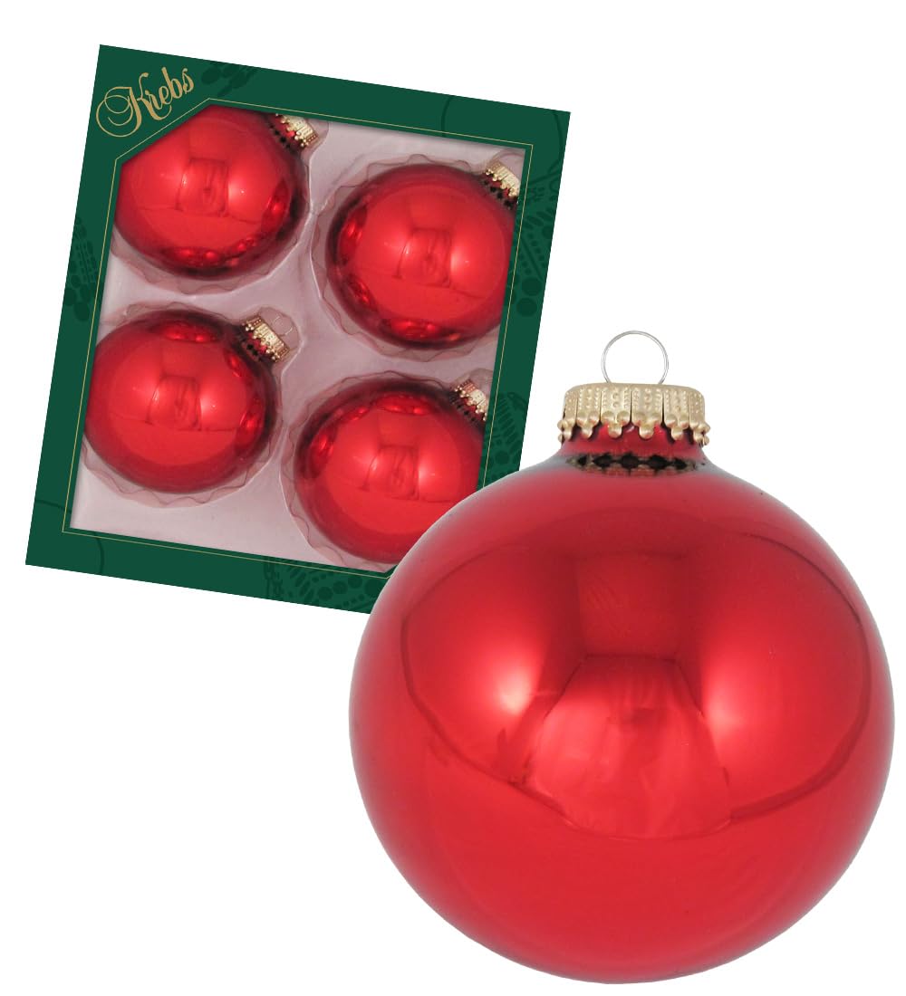 Krebs Glas Lauscha - Christbaumschmuck/Christbaumkugeln - Box mit 4 weihnachtsroten Kugeln aus Glas in Einer Größe von 8cm