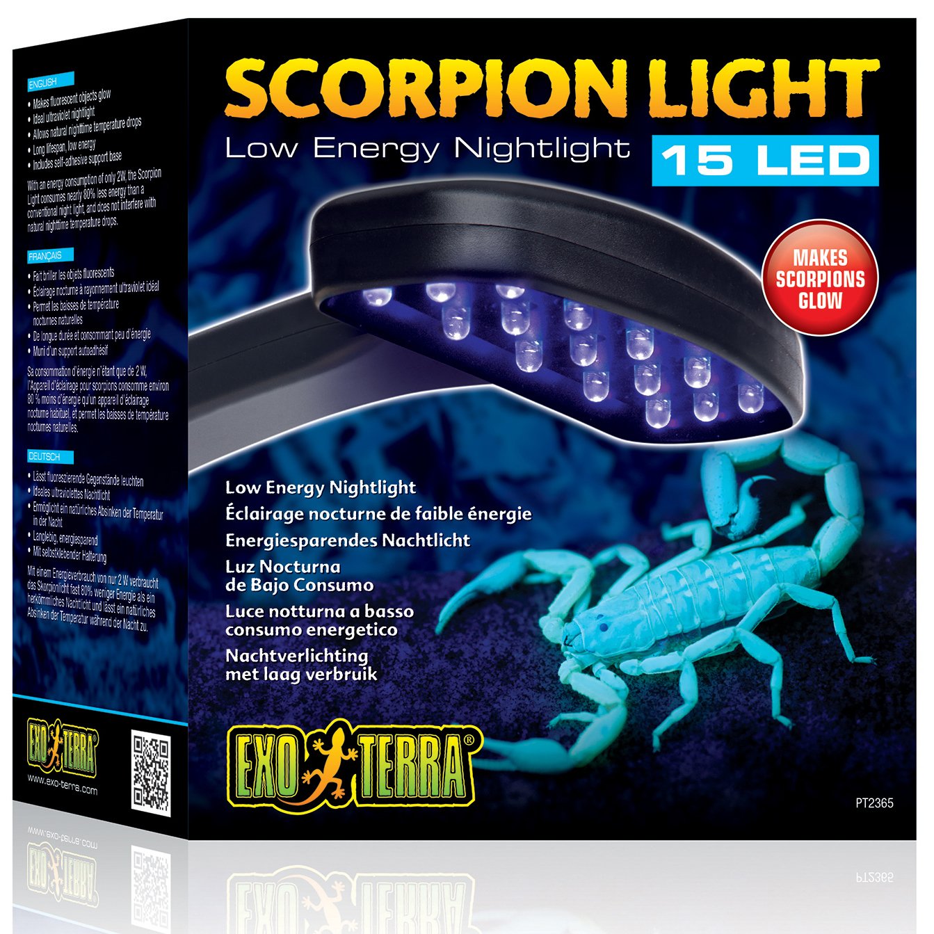 Exo Terra Scorpion Light, Skorpion Licht, energiesparendes ultraviolettes LED Nachtlicht, lässt fluoreszierende Gegenstände leuchten, 2W, 1 Stück (1er Pack)