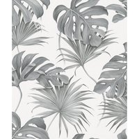 Tapete Weiß, Grau Blume SCHÖNER WOHNEN-Kollektion Serie Leaves für Schlafzimmer, Wohnzimmer oder Küche, Made in Germany Premium Qualität 10,05x0,53m