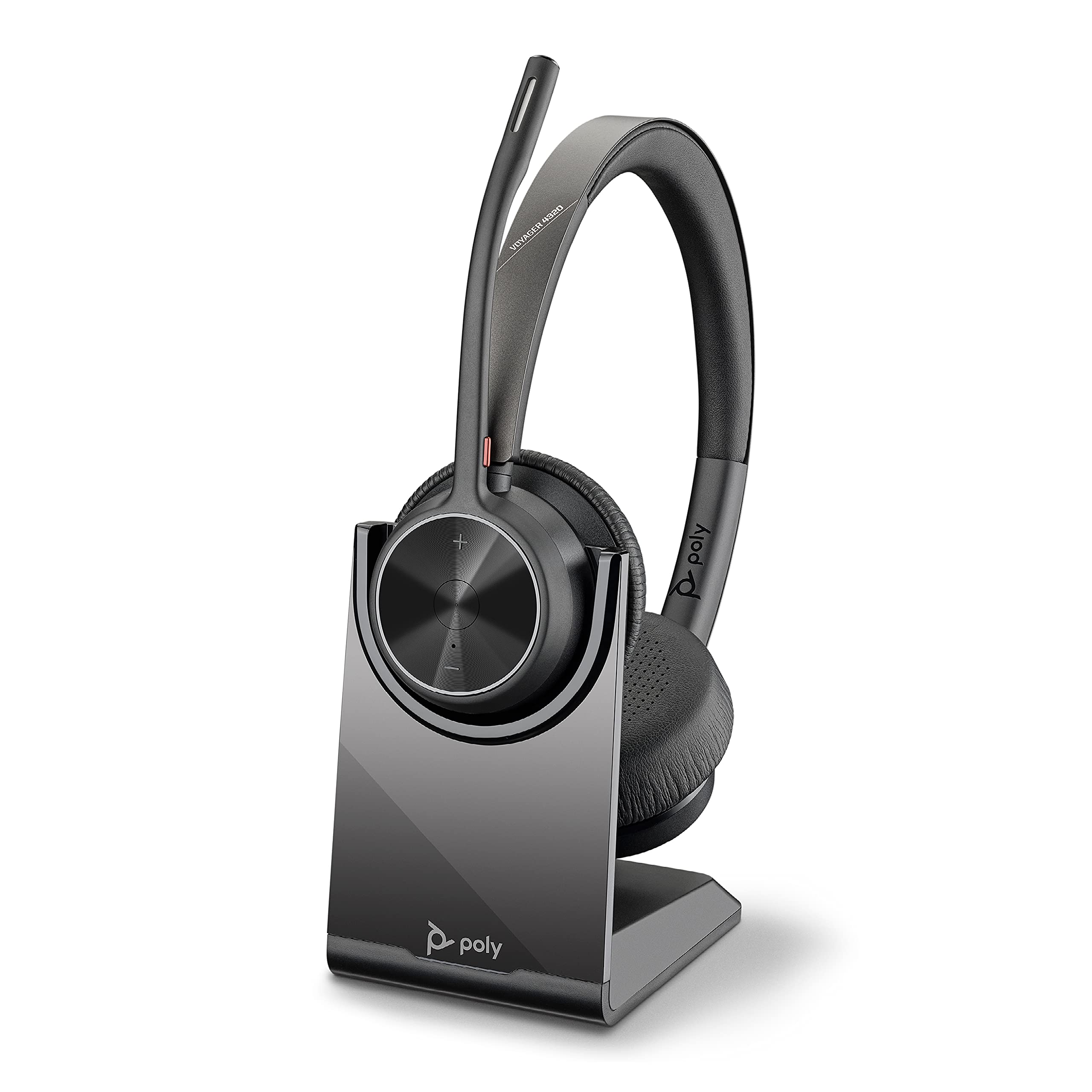 Plantronics Poly – schnurloses Voyager 4320 UC-Headset mit Ladestation (Plantronics) – Kopfhörer mit Mikrofonarm – USB-A-Bluetooth-Adapter – kompatibel mit Teams, Zoom und mehr, Schwarz