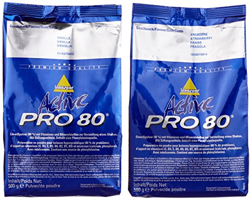 Inkospor Active Proteinshake Pro 80 Beutel 2er Mix Pack (2 x 500 g) Vanille/Erdbeere, 1er Pack (1 x 1 kg)