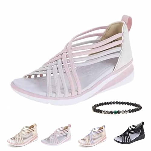 Heccie Sandalen, orthopädische Heccie Stretch-Sandalen für Damen, mit Knöcheldekoration (40,Pink)