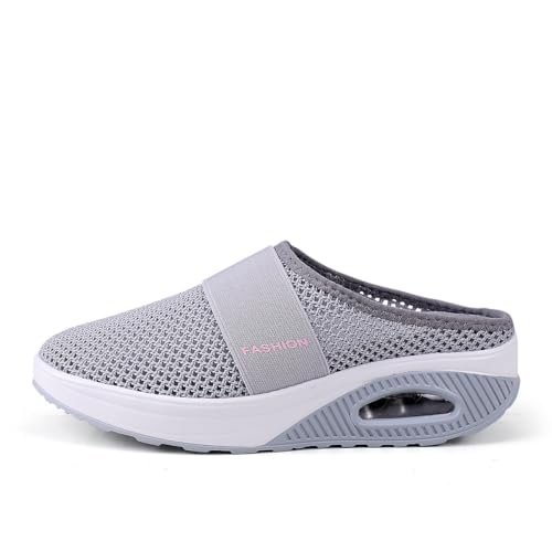 Damen-Sneaker,rutschfeste Turnschuhe Für Frauen, Ohne Schnürsenkel, Luftgepolsterte Wanderschuhe, Elastischer Atmungsaktiver Stoff, Bequeme Und Leichte Hausschuhe-Light Grey||40EU