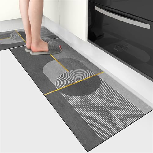 Moderner Geometrischer Teppich For Die Küche, Küchenmatten, Küchenbodenmatte, 2er-Set, Rutschfeste Küchenmatten, Wasserdicht (Color : A1, Size : 40 * 60cm+40 * 120cm)