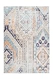 One Couture Vintage Teppich Ethno Design Azteken Maya Inka Muster Teppiche Creme Blau Beige, Größe:80cm x 150cm
