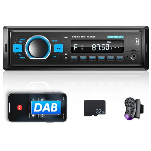 Dab+ Autoradio 1 Din mit Bluetooth Digital Media Player FM Radio Unterstützung EQ Lenkradsteuerung, MP3-Player mit Fernbedienung USB/AUX/FM/TF-Karte + 32G SD-Karte