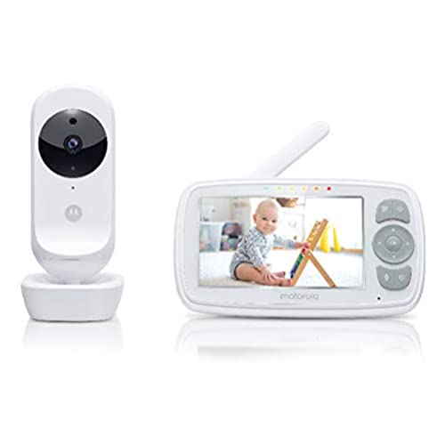 Motorola Baby Ease 34 Babyphone mit Kamera 4,3 Zoll Video Baby Monitor HD Display Nachtsicht Bidirektionale Kommunikation Schlaflieder Zoom Raumtemperatur Überwachung Weiß