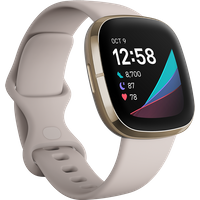 Fitbit Sense - Edelstahl in Soft Gold - intelligente Uhr mit Band - Silikon - Lunar White - Bandgröße 140-220 mm - S/L - Wi-Fi, NFC, Bluetooth (FB512GLWT)