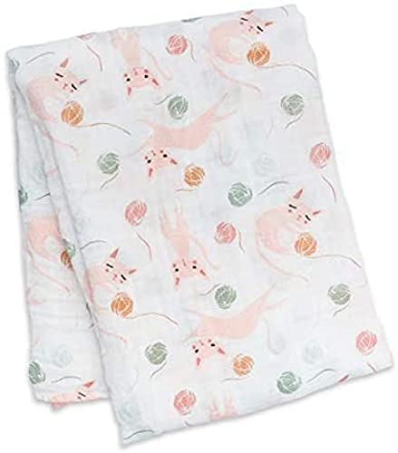 lulujo Baby Muslin Cotton Swaddling Blanket, Kity, 120 cm x 120 cm