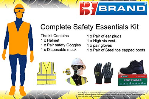 Sicherheits-Zubehör-Set für Arbeit/Handel. M Weste Größe 08 Stiefel Helm Googles Maske Handschuhe Ohrstöpsel Zertifiziert und qualitätsgeprüft.