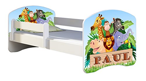 Kinderbett Jugendbett mit einer Schublade und Matratze Weiß ACMA II 140 160 180 40 Design (140x70 cm, 02 Animals Name)