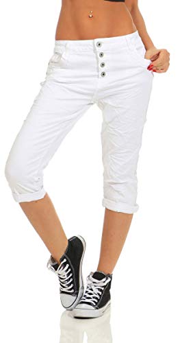 Fashion4Young 11510 Damen Caprihose Slimline Haremshose Sommer Pants 7/8 Hose Slimfit (weiß, XS-34)