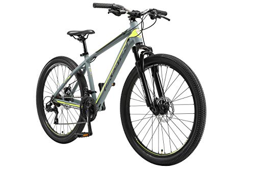 BIKESTAR Hardtail Aluminium Mountainbike Shimano 21 Gang Schaltung, Scheibenbremse 26 Zoll Reifen | 16 Zoll Rahmen Alu MTB | Grau Gelb
