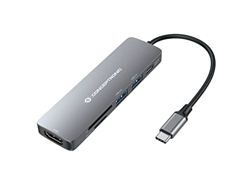 Conceptronic DONN11G Multifunktionaler 6-in-1 USB Adapter-Hub USB-C-zu-HDMI/USB-C PD/USB 3.0/USB 2.0/SD/TF-Multiport-Adapter