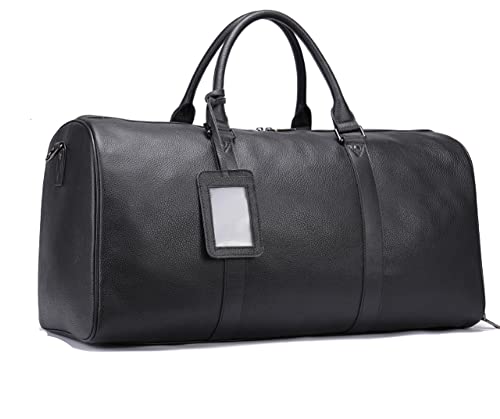 ELMAIN Leder-Seesack für Herren, Retro-Reisetasche mit unabhängiger Schuhposition, einzelne Schultertasche, Messenger-Tasche, schwarz-groß
