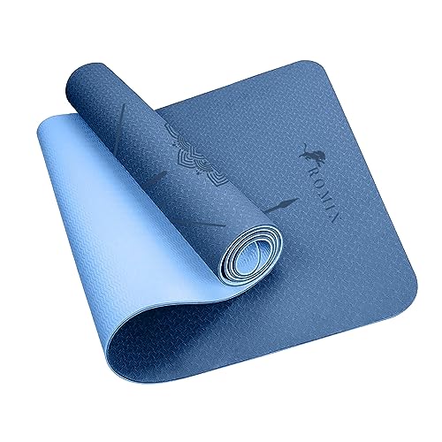 ROMIX Yoga Matte 6mm (183 x 61 x 0.6cm) Dick Doppelseitig TPE Gymnastikmatte mit Tragetasche, Umweltfreundlich Rutschfest Joga Sport Fitness matte für Männer Frauen Yoga Training Yogamatte (Blau)