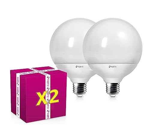 Superia LED-Glühbirne E27 Globe, 22W (160W Äquivalent), natürliches Licht 4000K RA80, Lichtstärke 2134 Lumen, G120 Opale Abdeckung, Edison Sockel, Energiesparend, kein Flimmern, GL25N 2er-Pack