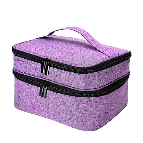 Nagellack-Organizer-Tasche, Aufbewahrungstasche für NailTech, doppellagig, Tragetasche mit Griff, hält 30 Flaschen, Nagellack-Reißverschlusstasche, violett