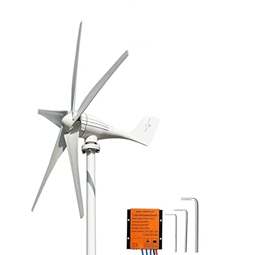FLTXNY POWER Windkraftanlage 600W 12V 24V 48V Windgenerator Kits Horizontale Wind Turbine 5 Nylon Kohlefaser Blätter Windräder mit MPPT Laderegler