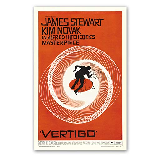Vintage Poster, Movie Vertigo Wall Poster, Retro Film Canvas Painting Fabric Art Printing,James Stewart Kim Novak Posters 50×70Cm No Frame