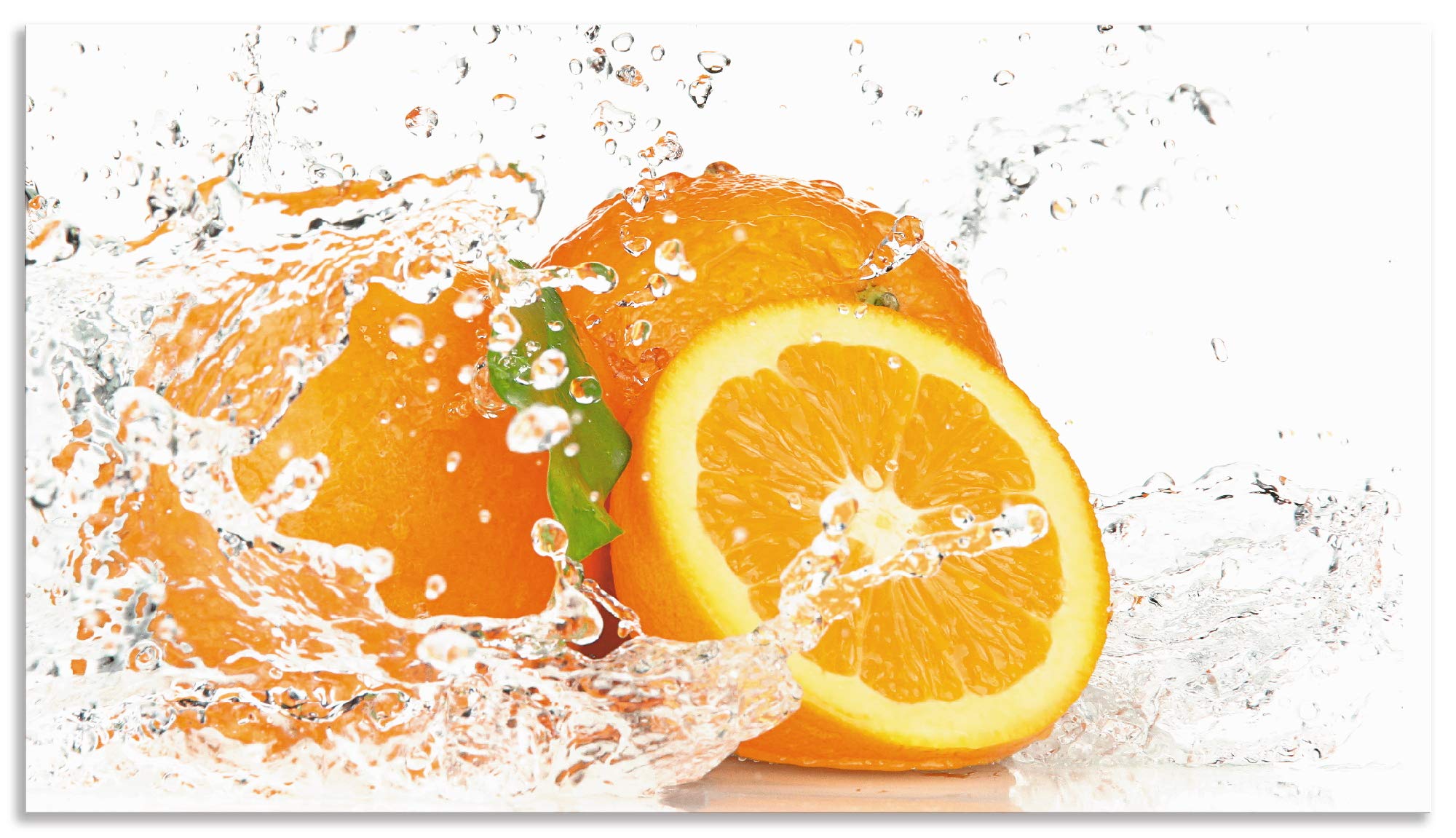 ARTland Spritzschutz Küche aus Alu für Herd Spüle 90x50 cm (BxH) Küchenrückwand mit Motiv Essen Obst Früchte Orangen Wasser Modern Hell Orange T5UI