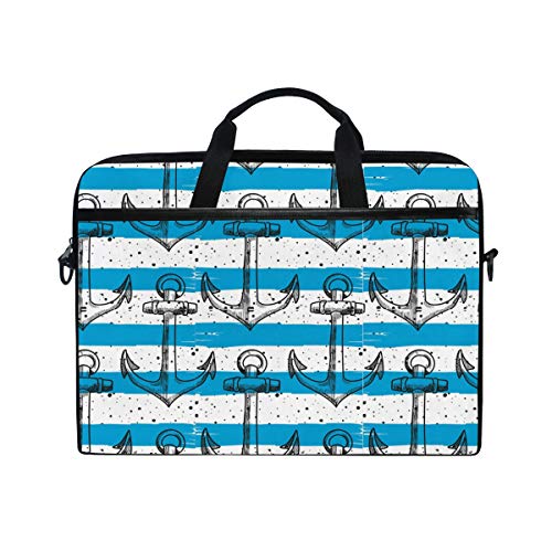 LUNLUMO Anchors Blau Weiß Streifen Hintergrund 15 Zoll Laptop und Tablet Tasche Durable Tablet Sleeve für Business/College/Damen/Herren