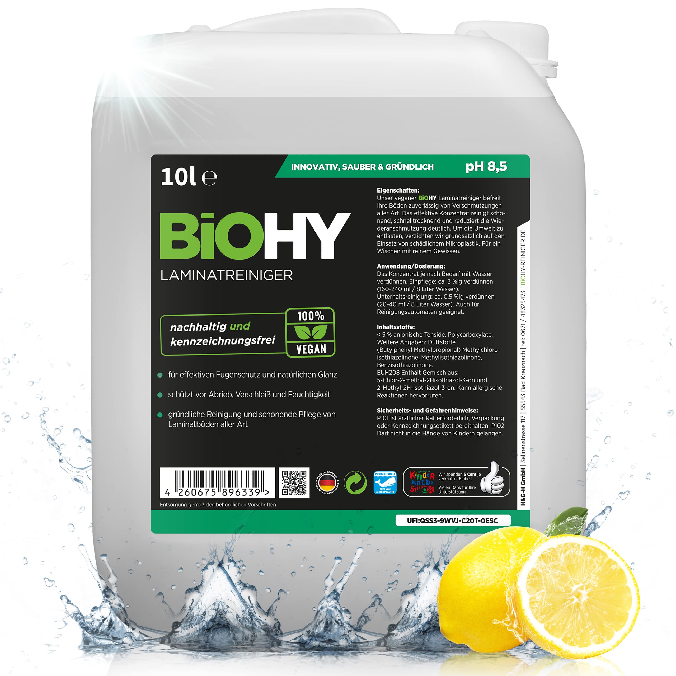 BiOHY Laminatreiniger (10 Liter Kanister) | 2 in 1 Laminatpflege & Reinigungsmittel | reinigt gründlich, schonend & reduziert Wiederverschmutzung | für eine streifenfreie Reinigung
