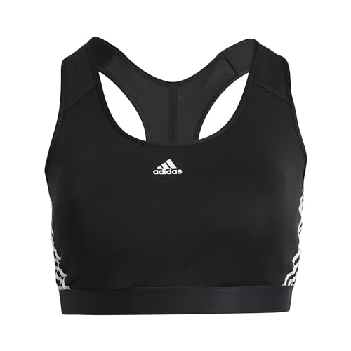 adidas Womens Workout Bra - Medium Support Powerreact Training Medium-Support 3-Stripes Bra (Plus Size), Black/White, HC7880, 2X