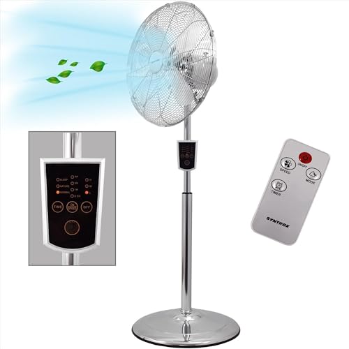 Syntrox Germany Edelstahl Ventilator Plinkad | Standventilator | Bodenventilator | Lüfter, Leis, mit Zeitschaltuhr, 60 Watt, 3 Schaltstufen, mit Fernbedienung