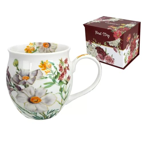 CARMANI - Große Tasse für Tee, Kaffee, heiße Schokolade in Geschenkbox, dekoriert mit Feldblumen, 450 ml