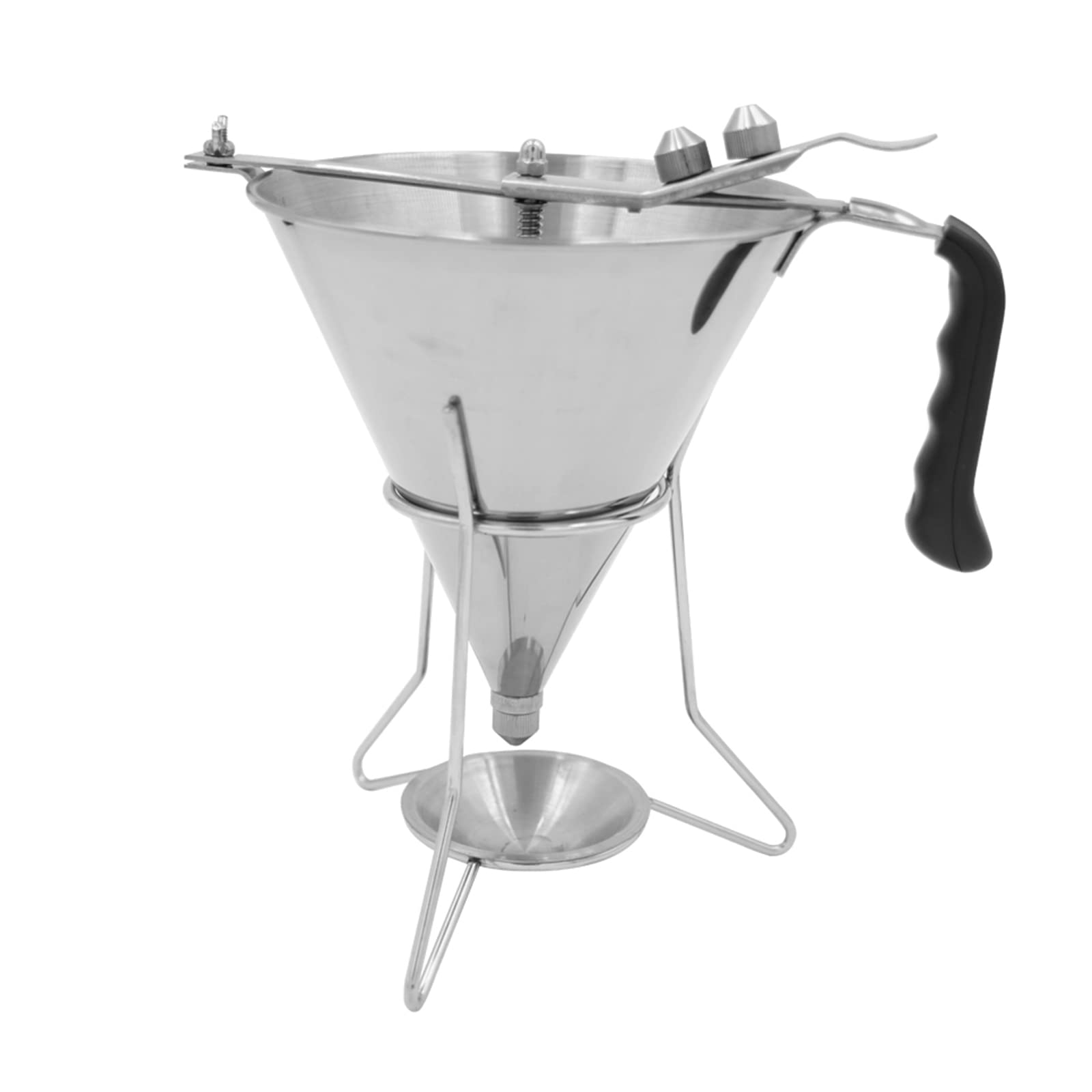 EUNEWR Backtrichter 1.9 L Edelstahl Fülltrichter Trichter Likörtrichter Gebäckfüller Pralinenfüller mit Rack,3 Füllspitzen 4/5/6 mm für Zuhause Küche Bäckerei Kuchen Desserts Pfannkuchen Waffel