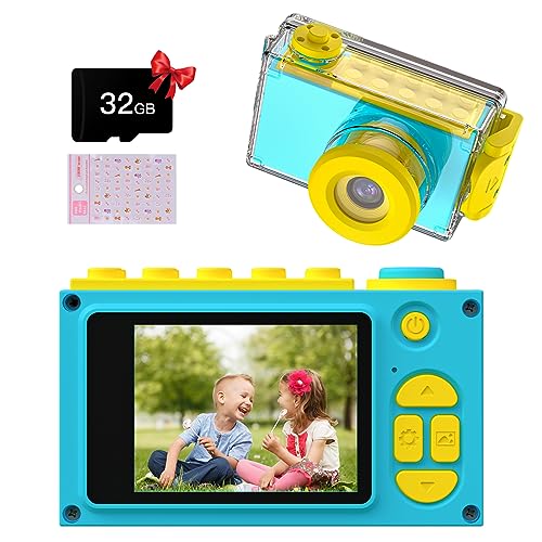Kriogor Kamera Kinder, wasserdichte Kids Digitalkamera und Videokamera mit HD 1080P/ 8 MP/ 2 Zoll Bildschirm/ 32G TF Karte, Geschenke für Kinder (Blau)