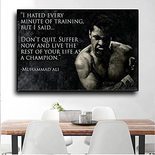 LTXMZ Muhammad Ali Motivations Zitat Wand Bilder Bilder Figur Portrait Leinwand Bild Nordic Inspirational Sport Poster Home Gym Deko 40x60cm Kein Rahmen