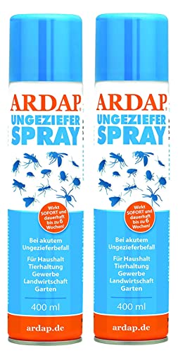 ARDAP Ungezieferspray mit Sofort- und Langzeitwirkung, bis zu 6 Wochen wirksamer Schutz zur Bekämpfung von Ungeziefer- und Insektenbefall (Fliegen, Motten, Mücken, Wespen, Silberfische, Bettwanzen)