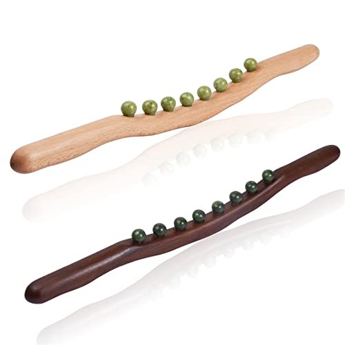 8 Jade Steinperlen Guasha Massagestab Nacken Meridian Ausbaggern Körper Schaben Gua Sha Holz Massage Werkzeug 1St (Color : Wood color)