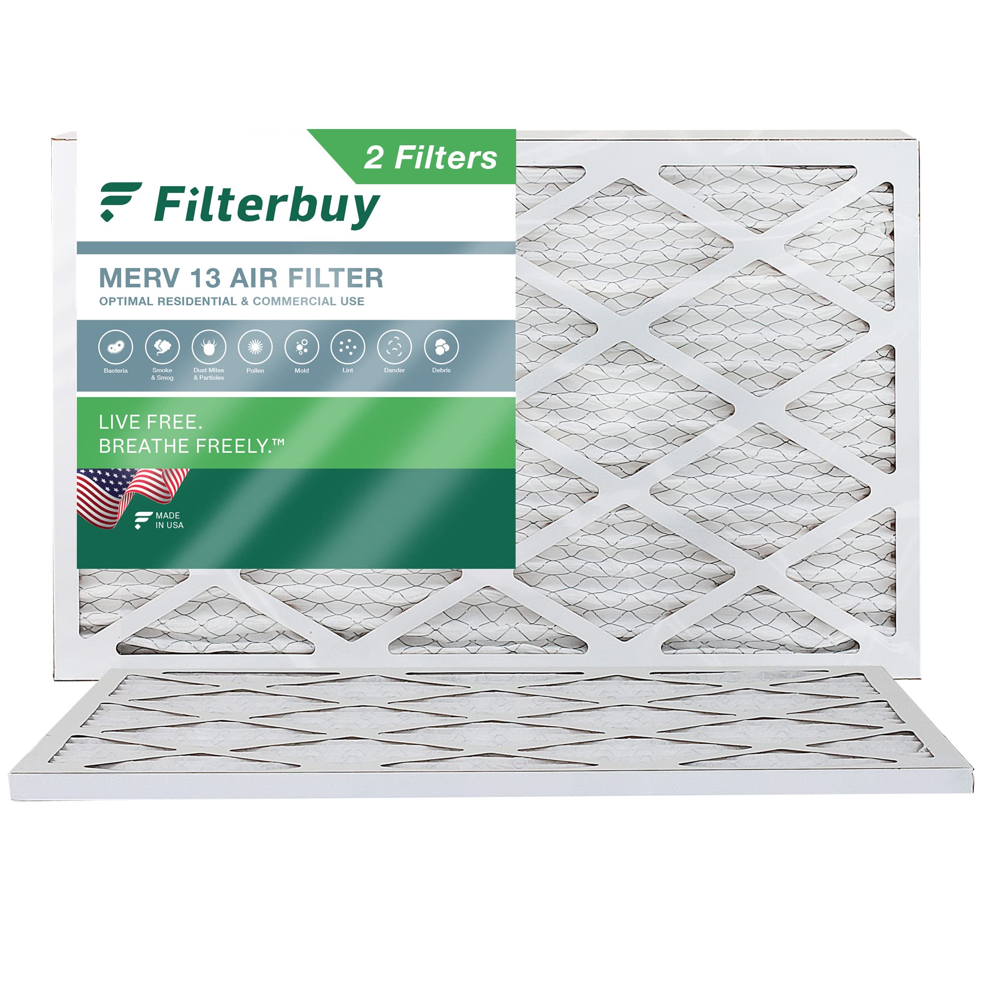 Filterbuy 12 x 36 x 1 Luftfilter MERV 13 Optimal Defense (2er-Pack), plissierter HVAC AC Ofen Luftfilter Ersatz (tatsächliche Größe: 29 x 80 x 1,9 cm)