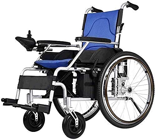 K Elektrorollstuhl für ältere Menschen mit Behinderungen, 500W Schneckengetriebemotor, Antrieb mit Elektroantrieb oder Verwendung als manueller Rollstuhl, Sitzbreite 66cm,Blau,20Ah Schönes Zuhause