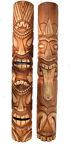 Interlifestyle Tiki Wandmaske 100cm 2er Set Maske Tiki Maske Hawaii Holzmaske Wandmasken im Tribal Look