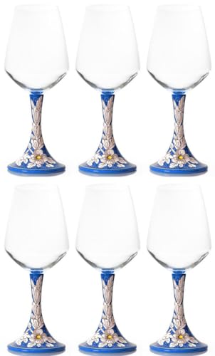 Casa Padrino Luxus Keramik Weinglas 6er Set Blau/Mehrfarbig H. 23,5 cm - Handgefertigte & handbemalte Weingläser - Hotel & Restaurant Accessoires - Luxus Qualität - Made in Italy
