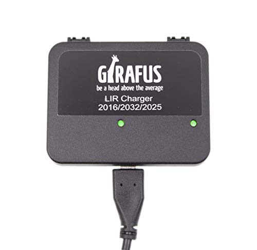 Girafus Knopfzellen Ladegerät für LIR-2032 LIR-2025 LIR-2016 Akkus (Diese Ersetzen die CR2032 CR2025 CR2016 Knopfzellen) USB Batterieladegerät Akkuladegerät – ohne Akkus