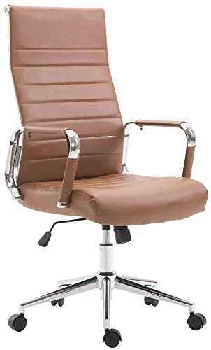 Drehstuhl KOLUMBUS mit Kunstlederbezug I Chefsessel mit stufenloser Sitzhöhenverstellung I Bürosessel mit Laufrollen, Farbe:braun